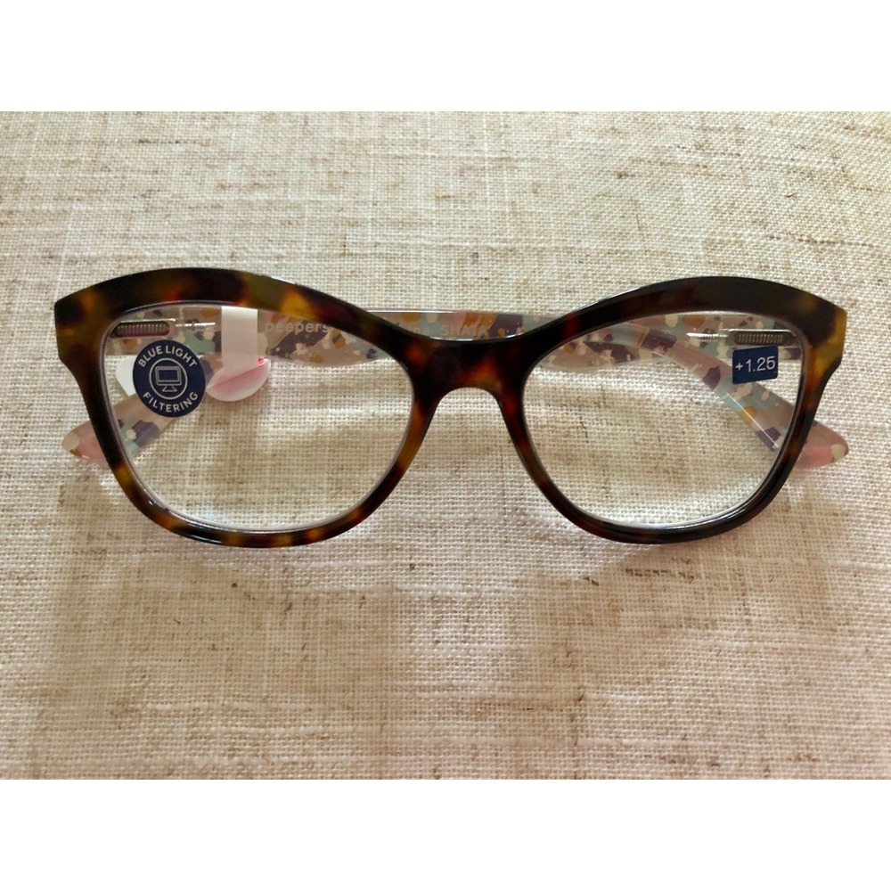 New Tortoise Brushwork Cat Eye Blue Light Peepers reading glasses +1.25